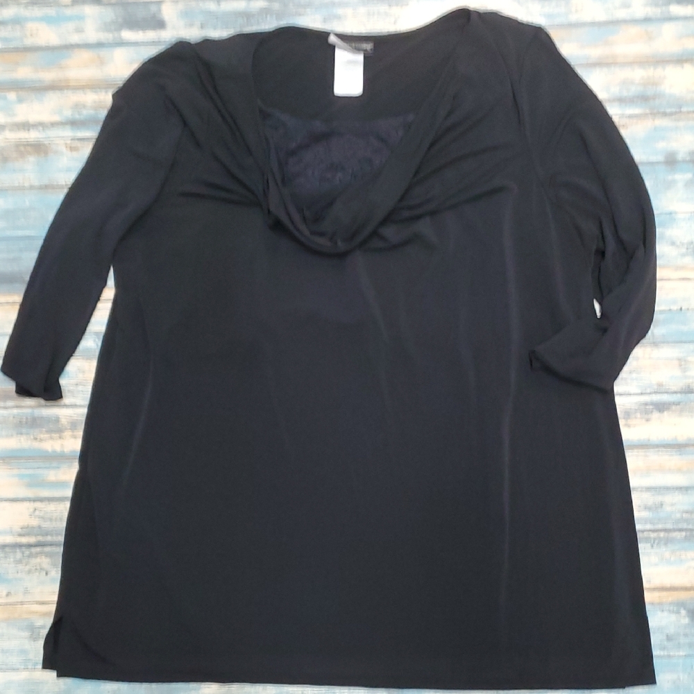 Chic Black Drape Neck Women's Blouse
